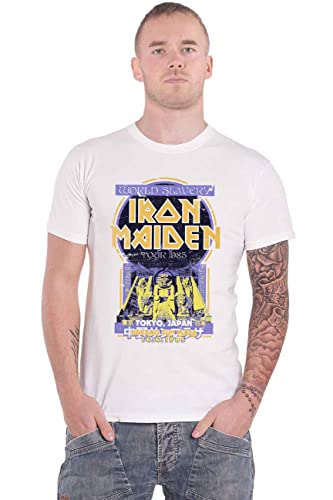 Iron Maiden T Shirt Powerslave Japan Flyer Tour 1985 Nue offiziell Herren Weiß von Iron Maiden