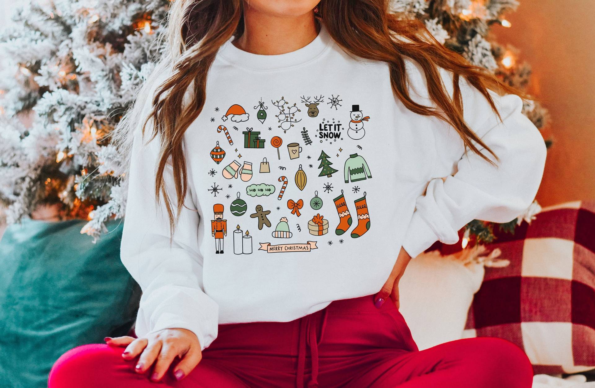 Niedliches Weihnachts-Sweatshirt, Urlaub Mit Rundhalsausschnitt, Hässlicher Weihnachtspullover, Kleine Dinge Kritzeleien, Xmas Party Jumper von IronHorseStudios