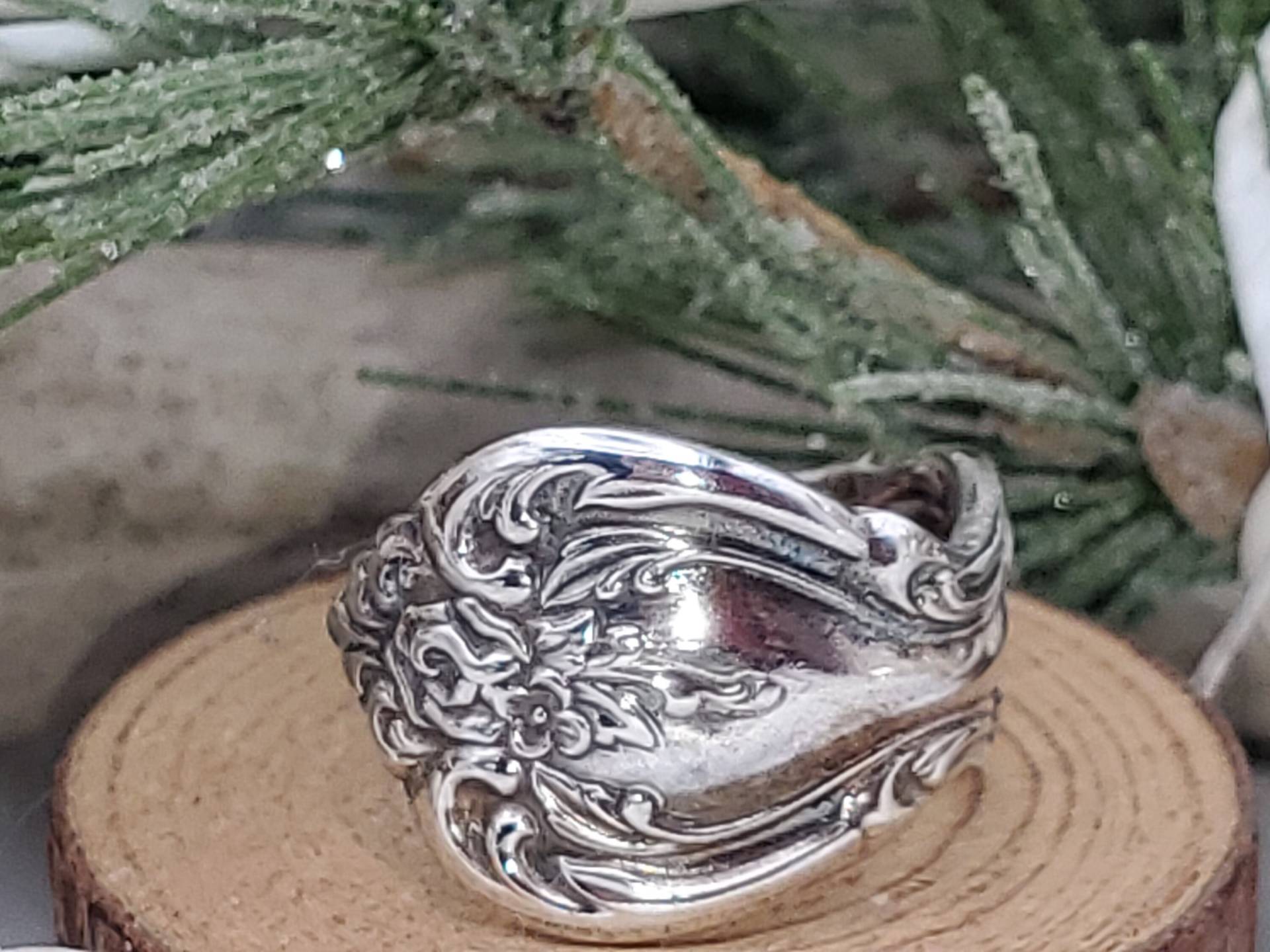 Silber Überzogene Umfunktionierte Besteck Vintage Offener Demitasse Ring Upcycled Löffel Boho Wickelring Dezenter Verstellbarer von IronMountainArts