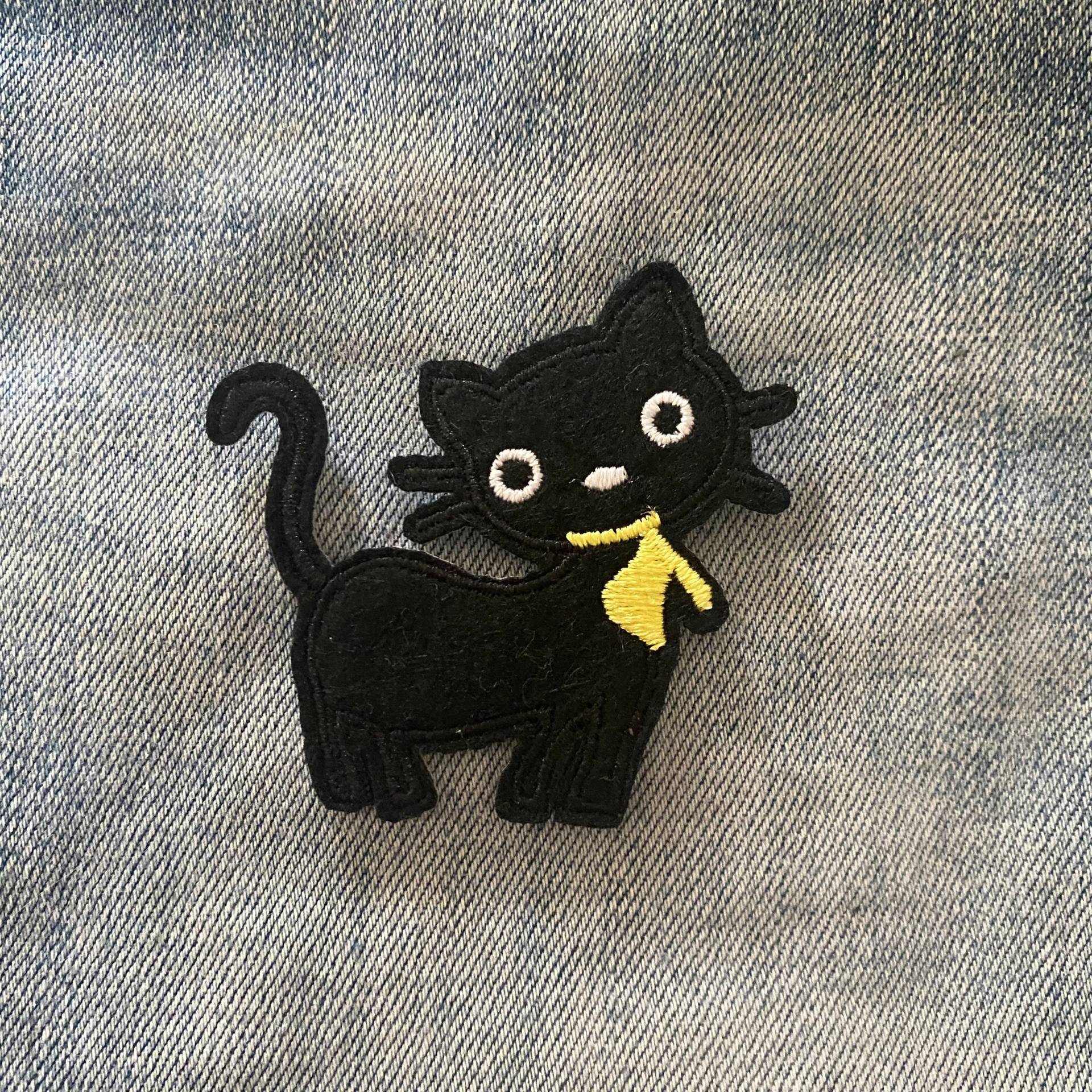 Schwarze Katze Mit Gelbem Kragen Aufnäher Für Denim Jacke Kitty Patch Festival Transfer Applikation Bestickter Schwarzes Kätzchen von IronOnPatchesQLD