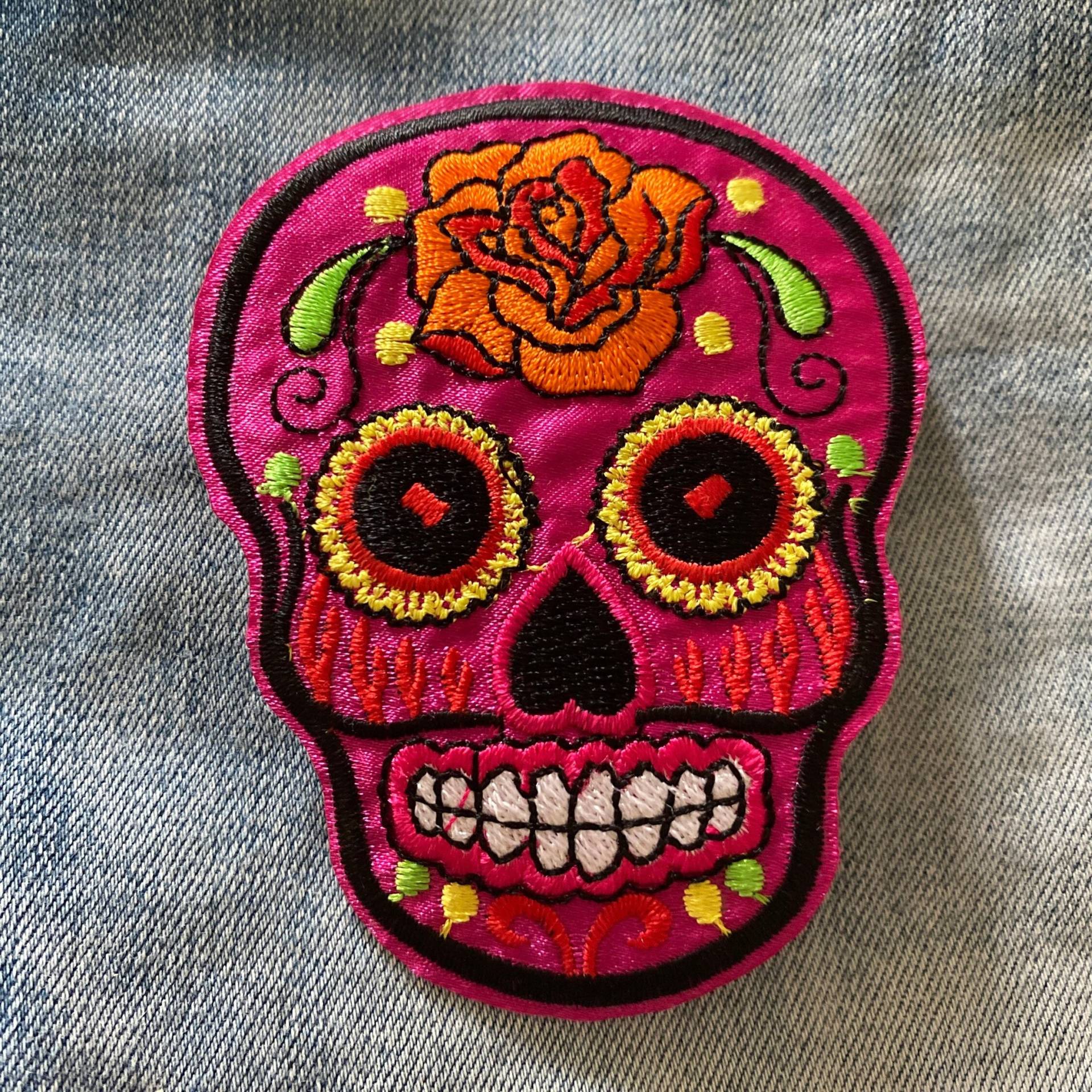 Sugar Skull Aufnäher Für Denim Jacke Candy Kreuzknochen Festival Transfer Applikation Bestickt von IronOnPatchesQLD