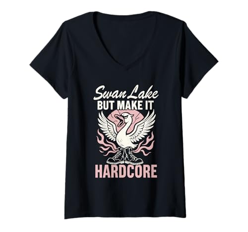Damen Balletcore Grunge Ironisch Sanftes Mädchen Alt Ästhetischer Ausgefallener Tanz T-Shirt mit V-Ausschnitt von Ironic Fashion Ballet Slippers Combat Boots Soft