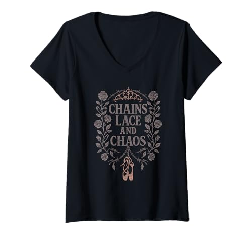 Damen Balletcore Grunge Ironisch Sanftes Mädchen Alt Ästhetischer Ausgefallener Tanz T-Shirt mit V-Ausschnitt von Ironic Fashion Ballet Slippers Combat Boots Soft