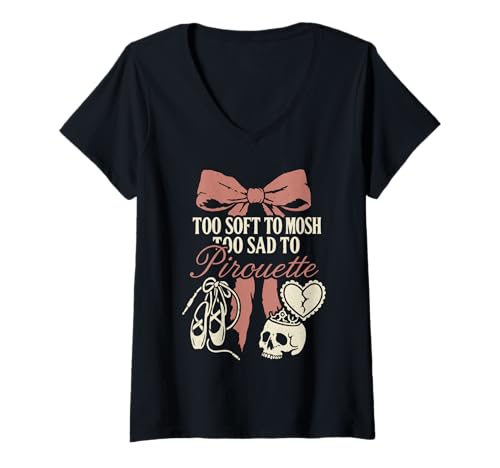 Damen Balletcore Grunge Ironisch Sanftes Mädchen Alt Ästhetischer Ausgefallener Tanz T-Shirt mit V-Ausschnitt von Ironic Fashion Ballet Slippers Combat Boots Soft