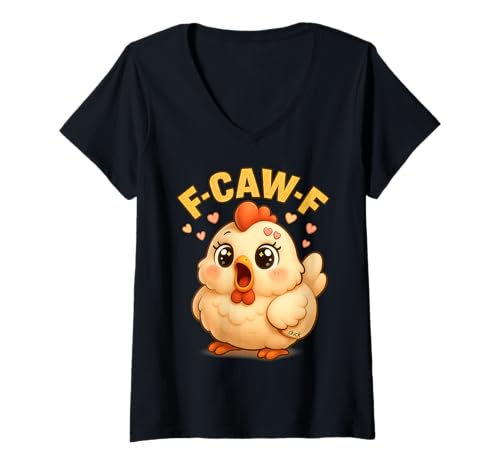 Damen F-CAW-F Huhn Lustig Sarkasmus Ironie Crazy Screaming F-CAW-F T-Shirt mit V-Ausschnitt von Ironie Sarkasmus Humor Fun F-CAW-F Huhn Spruch