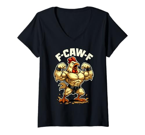 Damen F-CAW-F Huhn Lustig Sarkasmus Ironie Crazy Screaming F-CAW-F T-Shirt mit V-Ausschnitt von Ironie Sarkasmus Humor Fun F-CAW-F Huhn Spruch