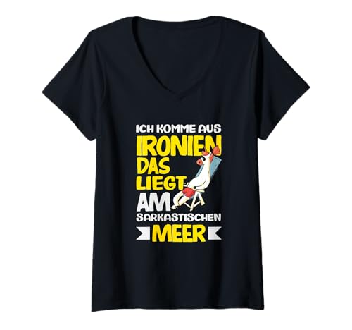 Damen Ich Komme Aus Ironien Das Liegt Am Sarkastischen Meer Spruch T-Shirt mit V-Ausschnitt Damen Ich Komme Aus Ironien Das Liegt Am Sarkastischen Meer Spruch T-Shirt mit V-Ausschnitt von Ironie & Sarkasmus Geschenke Geschenkideen