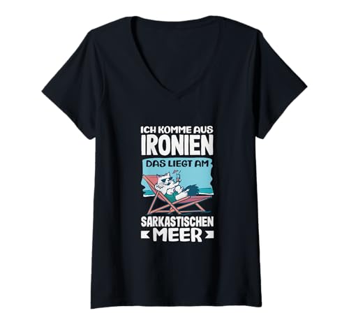 Damen Ich Komme Aus Ironien Das Liegt Am Sarkastischen Meer Spruch T-Shirt mit V-Ausschnitt Damen Ich Komme Aus Ironien Das Liegt Am Sarkastischen Meer Spruch T-Shirt mit V-Ausschnitt von Ironie & Sarkasmus Geschenke Geschenkideen