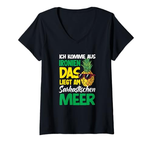 Damen Ich Komme Aus Ironien Das Liegt Am Sarkastischen Meer Spruch T-Shirt mit V-Ausschnitt Damen Ich Komme Aus Ironien Das Liegt Am Sarkastischen Meer Spruch T-Shirt mit V-Ausschnitt von Ironie & Sarkasmus Geschenke Geschenkideen