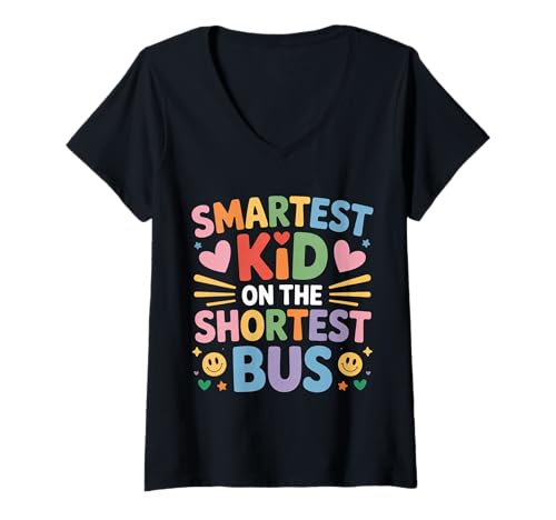 Damen Smartest Kid On The Shortest Bus - T-Shirt mit V-Ausschnitt Damen Smartest Kid On The Shortest Bus - T-Shirt mit V-Ausschnitt von Ironische Metapherkomödie