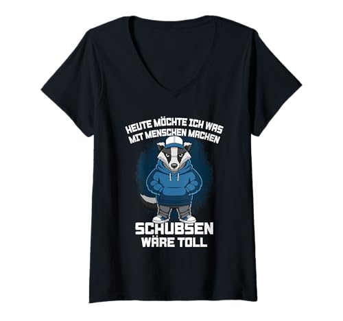 Damen Heute Möchte Ich was Mit Menschen Machen Dachs T-Shirt mit V-Ausschnitt Damen Heute Möchte Ich was Mit Menschen Machen Dachs T-Shirt mit V-Ausschnitt von Ironischer Sarkastischer Spruch Mit Humor