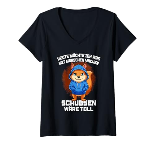 Damen Heute Möchte Ich was Mit Menschen Machen Eichhörnchen T-Shirt mit V-Ausschnitt Damen Heute Möchte Ich was Mit Menschen Machen Eichhörnchen T-Shirt mit V-Ausschnitt von Ironischer Sarkastischer Spruch Mit Humor