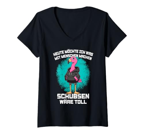 Damen Heute Möchte Ich was Mit Menschen Machen Flamingo T-Shirt mit V-Ausschnitt Damen Heute Möchte Ich was Mit Menschen Machen Flamingo T-Shirt mit V-Ausschnitt von Ironischer Sarkastischer Spruch Mit Humor