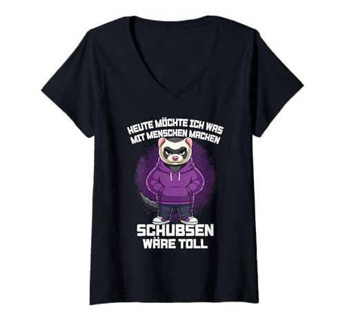 Damen Heute Möchte Ich was Mit Menschen Machen Frettchen T-Shirt mit V-Ausschnitt Damen Heute Möchte Ich was Mit Menschen Machen Frettchen T-Shirt mit V-Ausschnitt von Ironischer Sarkastischer Spruch Mit Humor