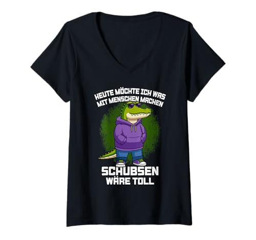 Damen Heute Möchte Ich was Mit Menschen Machen Krokodil T-Shirt mit V-Ausschnitt Damen Heute Möchte Ich was Mit Menschen Machen Krokodil T-Shirt mit V-Ausschnitt von Ironischer Sarkastischer Spruch Mit Humor