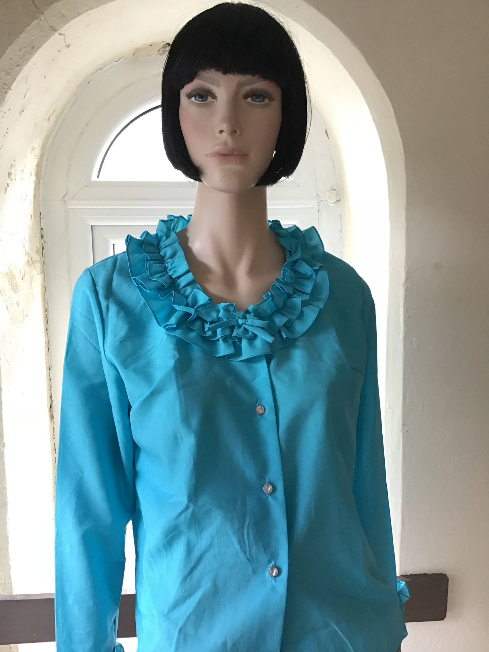1960Er Jahre - Türkis Bluse Rüschen Hals Manschette Label Heathgate 1960Er Jahre - Türkis Bluse Rüschen Hals Manschette Label Heathgate von IrresistibleIrie