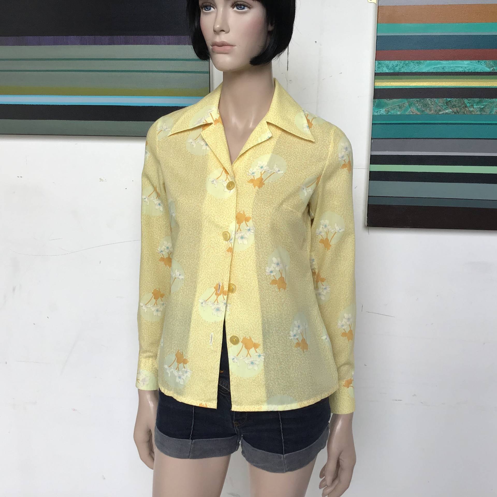 70Er Jahre - Sunshine Gelb Winged Kragen Vintage Blouse Uk8 70Er Jahre - Sunshine Gelb Winged Kragen Vintage Blouse Uk8 von IrresistibleIrie