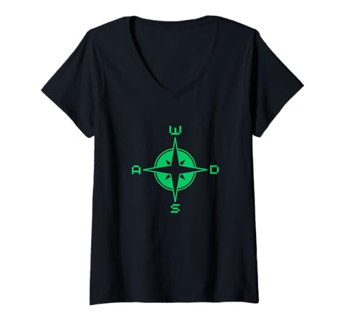 Damen WASD Compass Gamer-Navigation T-Shirt mit V-Ausschnitt von Irreverent Quest