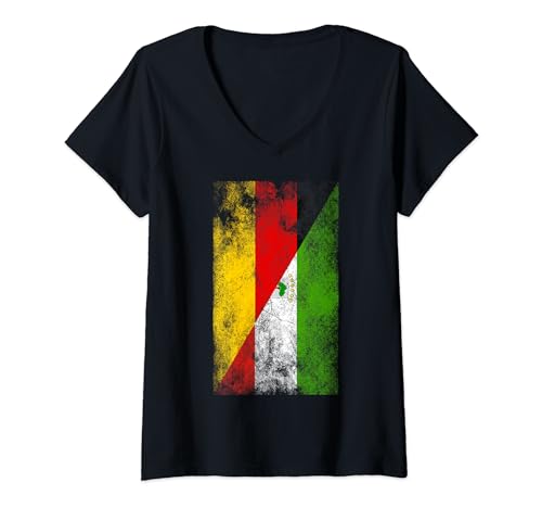 Damen Deutschland Äquatorialguinea Flaggen - Deutsche Äquatoguinei T-Shirt mit V-Ausschnitt von Irreverent Tees