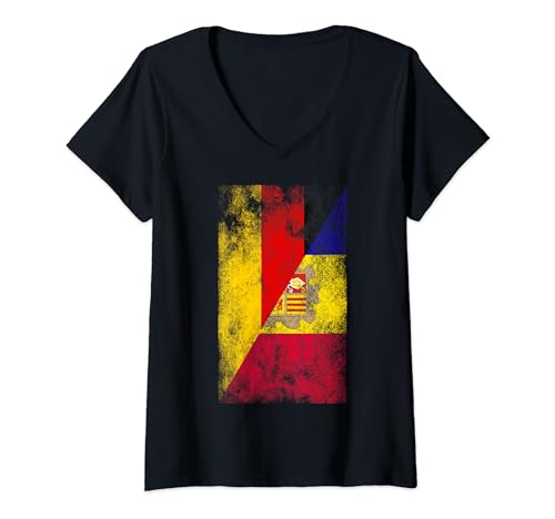 Damen Deutschland Andorra Flaggen - Deutsch Andorran T-Shirt mit V-Ausschnitt von Irreverent Tees