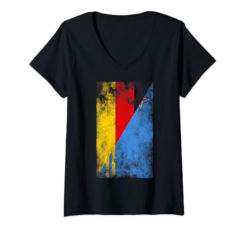 Damen Deutschland Aruba Flaggen - Deutsch Aruban T-Shirt mit V-Ausschnitt von Irreverent Tees