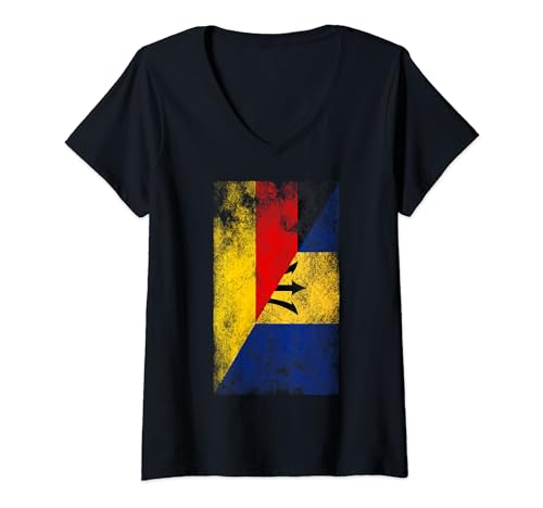 Damen Deutschland Barbados Flaggen - German Bajan T-Shirt mit V-Ausschnitt von Irreverent Tees