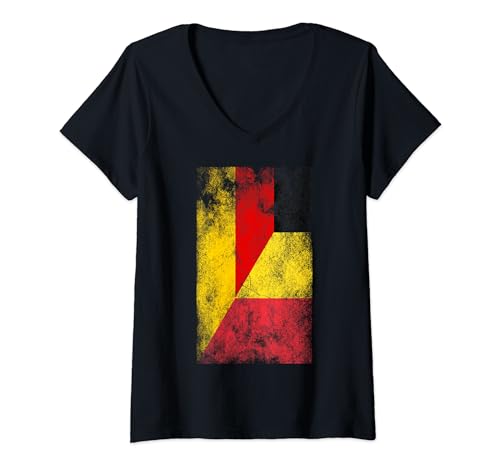 Damen Deutschland Belgien Flaggen - Deutsch Belgisch T-Shirt mit V-Ausschnitt von Irreverent Tees