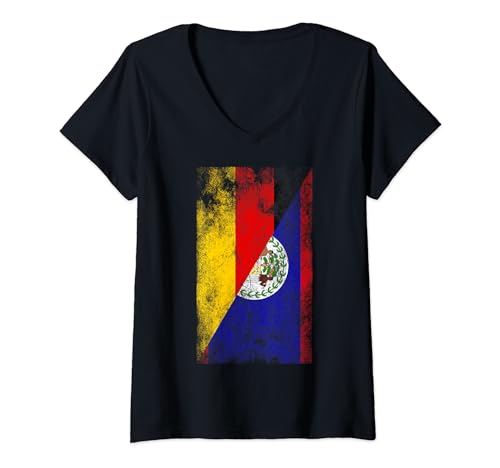 Damen Deutschland Belize Flaggen - Deutsch Belizean T-Shirt mit V-Ausschnitt von Irreverent Tees