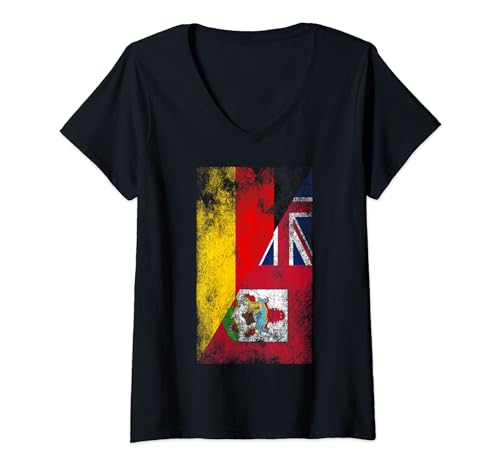 Damen Deutschland Bermuda Flaggen - Deutsche Bermuda T-Shirt mit V-Ausschnitt von Irreverent Tees