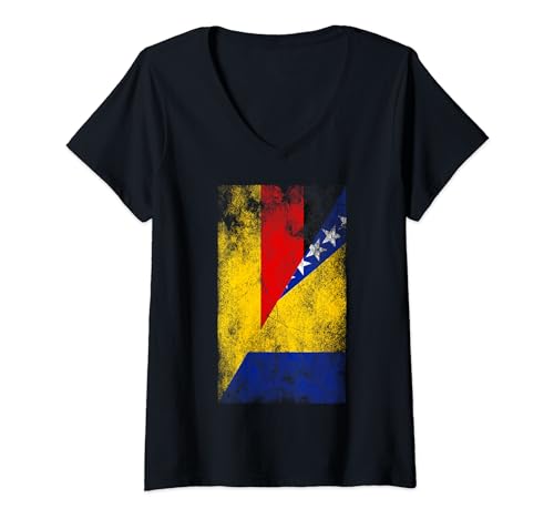 Damen Deutschland Bosnien und Herzegowina Flaggen - Deutsch Bosnisch T-Shirt mit V-Ausschnitt von Irreverent Tees
