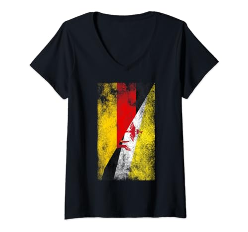 Damen Deutschland Brunei Flaggen - Deutsch Bruneian T-Shirt mit V-Ausschnitt von Irreverent Tees