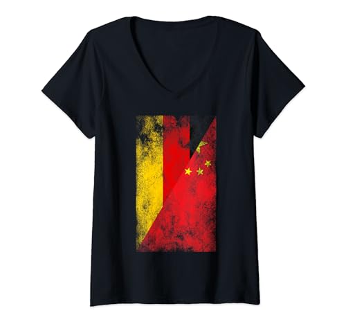 Damen Deutschland China Flaggen - Deutsch Chinesisch T-Shirt mit V-Ausschnitt von Irreverent Tees