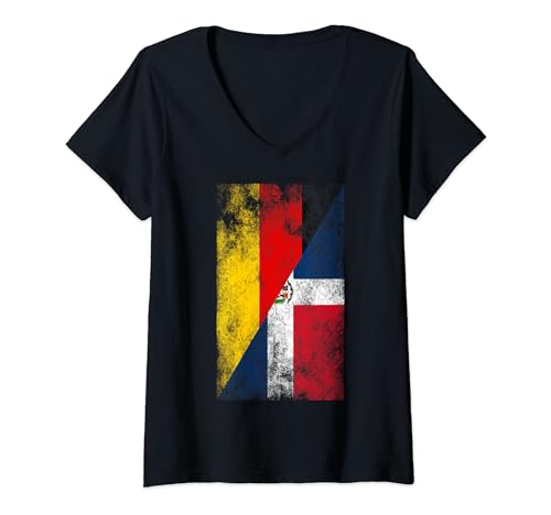 Damen Deutschland Dominikanische Republik Flaggen - Deutsche Dominikanische Republik T-Shirt mit V-Ausschnitt von Irreverent Tees