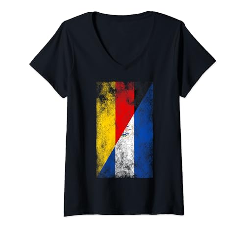 Damen Deutschland El Salvador Flaggen - Deutsch Salvadorianisch T-Shirt mit V-Ausschnitt von Irreverent Tees