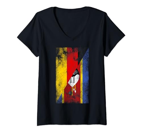Damen Deutschland Eswatini Flaggen - German Swazi T-Shirt mit V-Ausschnitt von Irreverent Tees