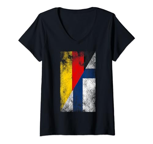 Damen Deutschland Finnland Flaggen - Deutsch Finnn, Finnisch T-Shirt mit V-Ausschnitt von Irreverent Tees
