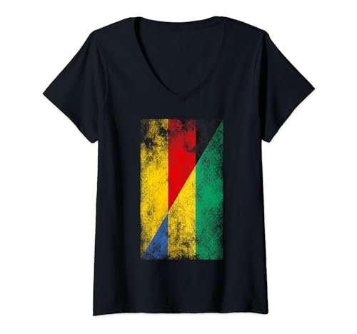 Damen Deutschland Gabun Flaggen - Deutsch Gabunisch T-Shirt mit V-Ausschnitt von Irreverent Tees