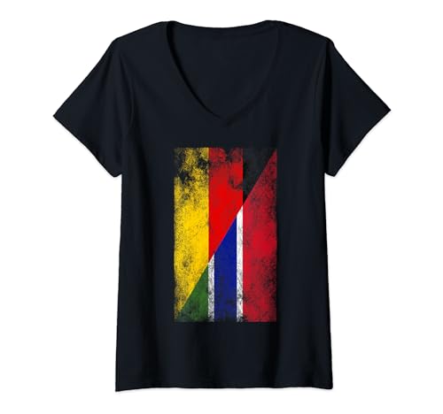 Damen Deutschland Gambia Flaggen - Deutsch Gambisch T-Shirt mit V-Ausschnitt von Irreverent Tees