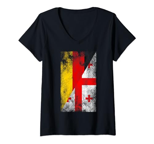 Damen Deutschland Georgien Flaggen - Deutsch Georgisch T-Shirt mit V-Ausschnitt von Irreverent Tees