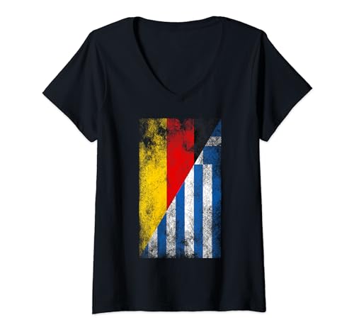 Damen Deutschland Griechenland Flaggen - Deutsch Griechisch T-Shirt mit V-Ausschnitt von Irreverent Tees