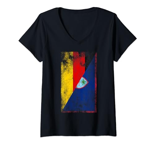 Damen Deutschland Guam Flaggen - Deutsch-Guamaisch T-Shirt mit V-Ausschnitt von Irreverent Tees