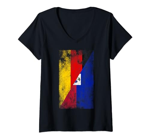 Damen Deutschland Haiti Flaggen - Deutsch Haitianisch T-Shirt mit V-Ausschnitt von Irreverent Tees