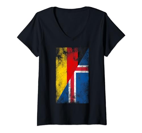 Damen Deutschland Island Flaggen - Deutscher Isländer T-Shirt mit V-Ausschnitt von Irreverent Tees