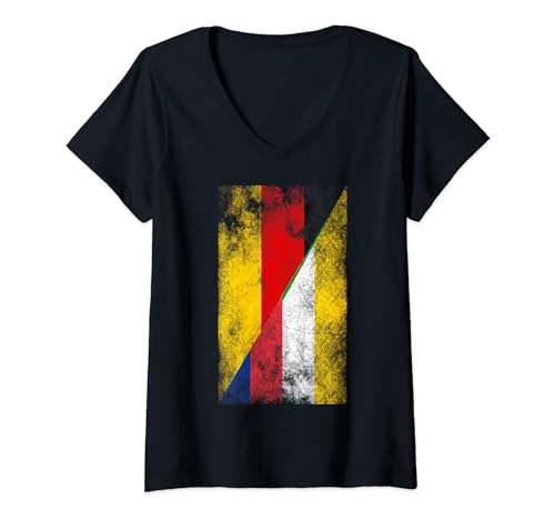 Damen Deutschland Komoren Flaggen - Deutsch Komoren T-Shirt mit V-Ausschnitt von Irreverent Tees