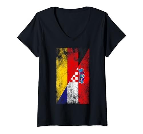 Damen Deutschland Kroatien Flaggen - Deutsch Kroatisch T-Shirt mit V-Ausschnitt von Irreverent Tees