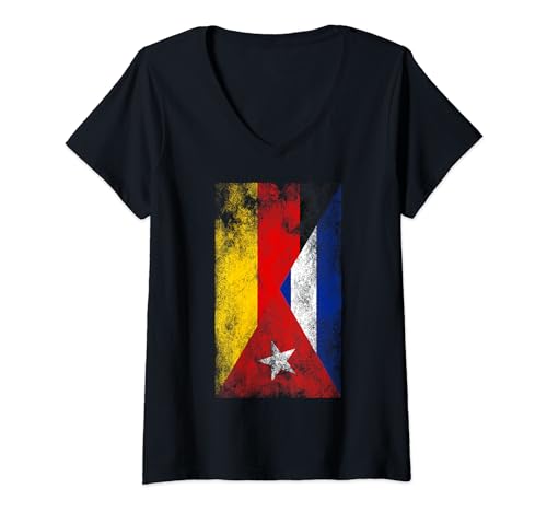 Damen Deutschland Kuba Flaggen - Deutsch Kubanisch T-Shirt mit V-Ausschnitt von Irreverent Tees