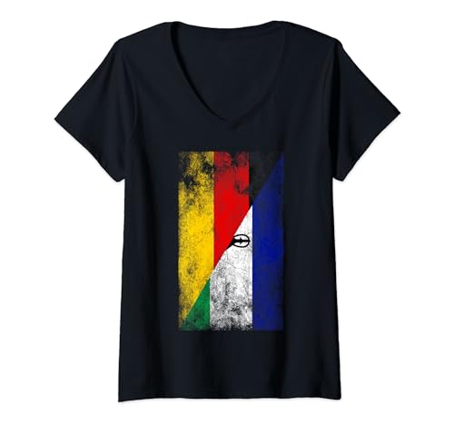 Damen Deutschland Lesotho Flaggen - Deutsches Mosotho T-Shirt mit V-Ausschnitt von Irreverent Tees