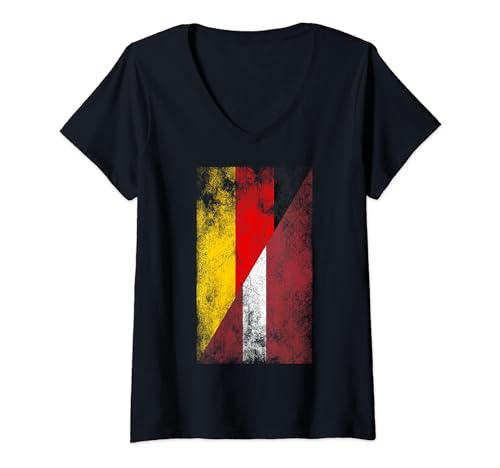 Damen Deutschland Lettland Flaggen - Deutsch Lettisch T-Shirt mit V-Ausschnitt von Irreverent Tees