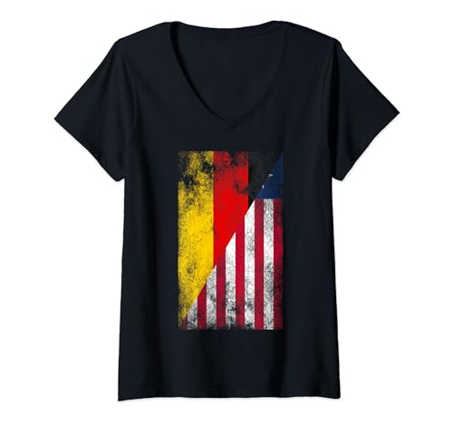 Damen Deutschland Liberia Flaggen - Deutsche Liberianer T-Shirt mit V-Ausschnitt von Irreverent Tees