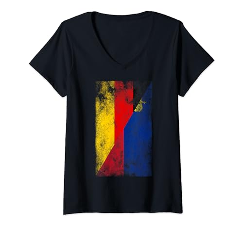 Damen Deutschland Liechtenstein Flaggen - Deutsch Liechtensteiner T-Shirt mit V-Ausschnitt von Irreverent Tees
